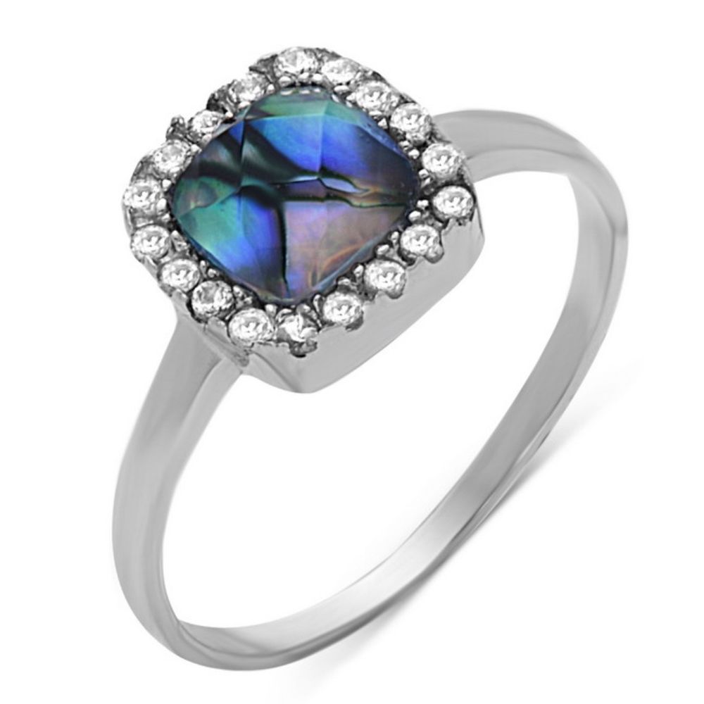 Sterling Silver Cushion Cut Mystic Topaz CZ Ring